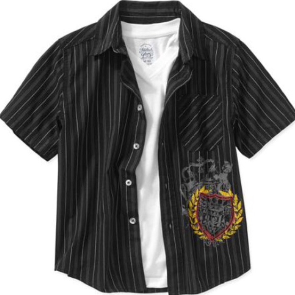 NWT Boys 2pc Button Down Graphic Shirt w/VNeck Tee  XL 14/16
